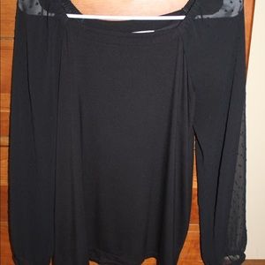 SP Black square neck blouse with polka dot sleeves